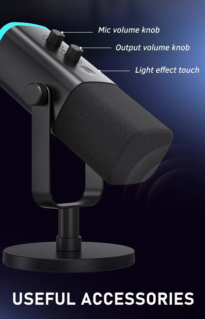 FIFINE AM8 USB/XLR Dynamic Microphone with Touch Mute, Headphone Jack & I/O Controls for PC, PS5/PS4, Gaming & Mixer