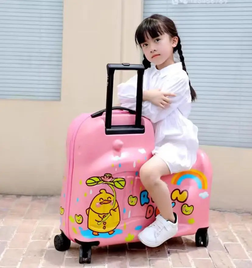 Cartoon Kids Ride-On Suitcase with Wheels – 20/24 Inch Rolling Trolley Luggage for Children, Travel Bag & Gift