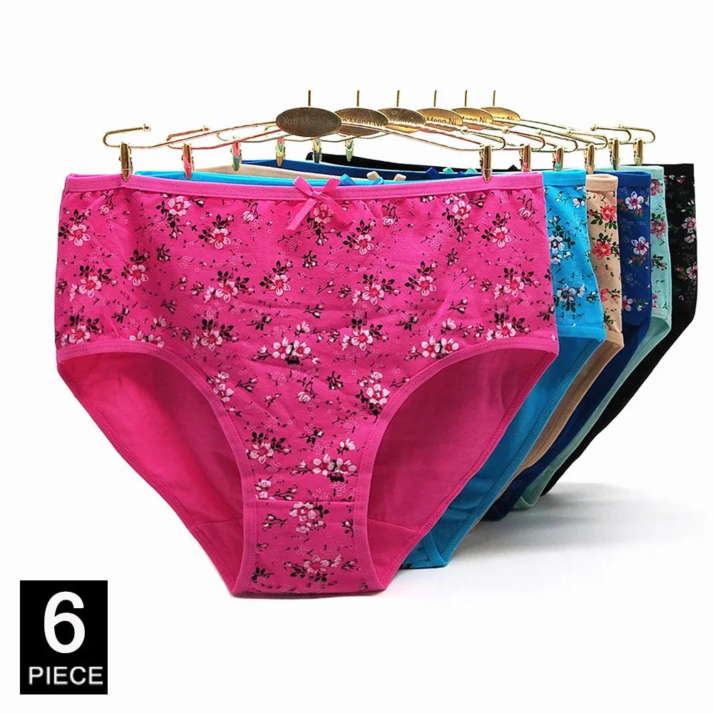 Women’s Cotton Briefs Set - Sexy Print Mid-Rise Plus Size Panties 2XL-4XL Soft Breathable Underwear 6Pcs
