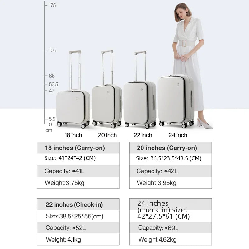 Mixi Aluminum Frame Carry-On Suitcase — Patent Design Rolling Luggage for Cabin, 18/20/24 Inch M9260