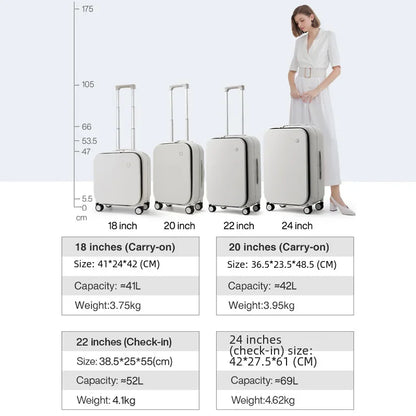 Mixi Aluminum Frame Carry-On Suitcase — Patent Design Rolling Luggage for Cabin, 18/20/24 Inch M9260