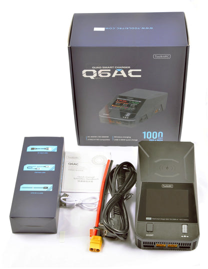 ToolkitRC Q6AC Charger AC 400W/DC 1000W 4-Channel with 65W USB & 15W Wireless Charging for LiPo NiMH PB Batteries