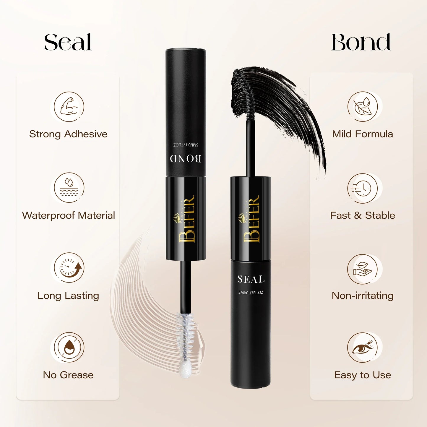 BEFER 2-in-1 Eyelash Glue & Remover — Waterproof Lash Adhesive for Strong, Long-Lasting Eyelashes