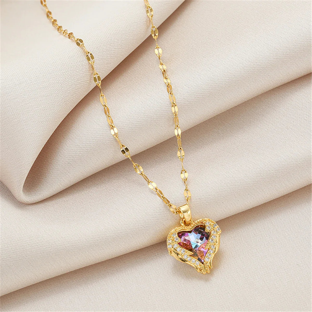 Top Luxury Colorful Crystal Ocean Heart Pendant Necklace – Trendy 316L Stainless Steel Jewelry for Women, Wedding Neck Chain