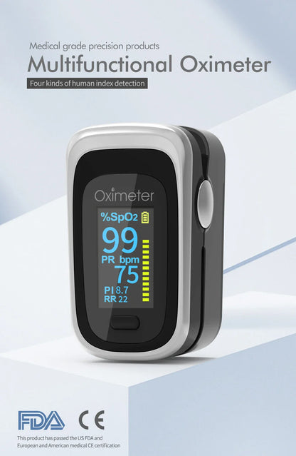 KIUZOU Finger Pulse Oximeter – SPO2, PR, PI, RR Blood Oxygen Saturation and Heart Rate Monitor with OLED Display