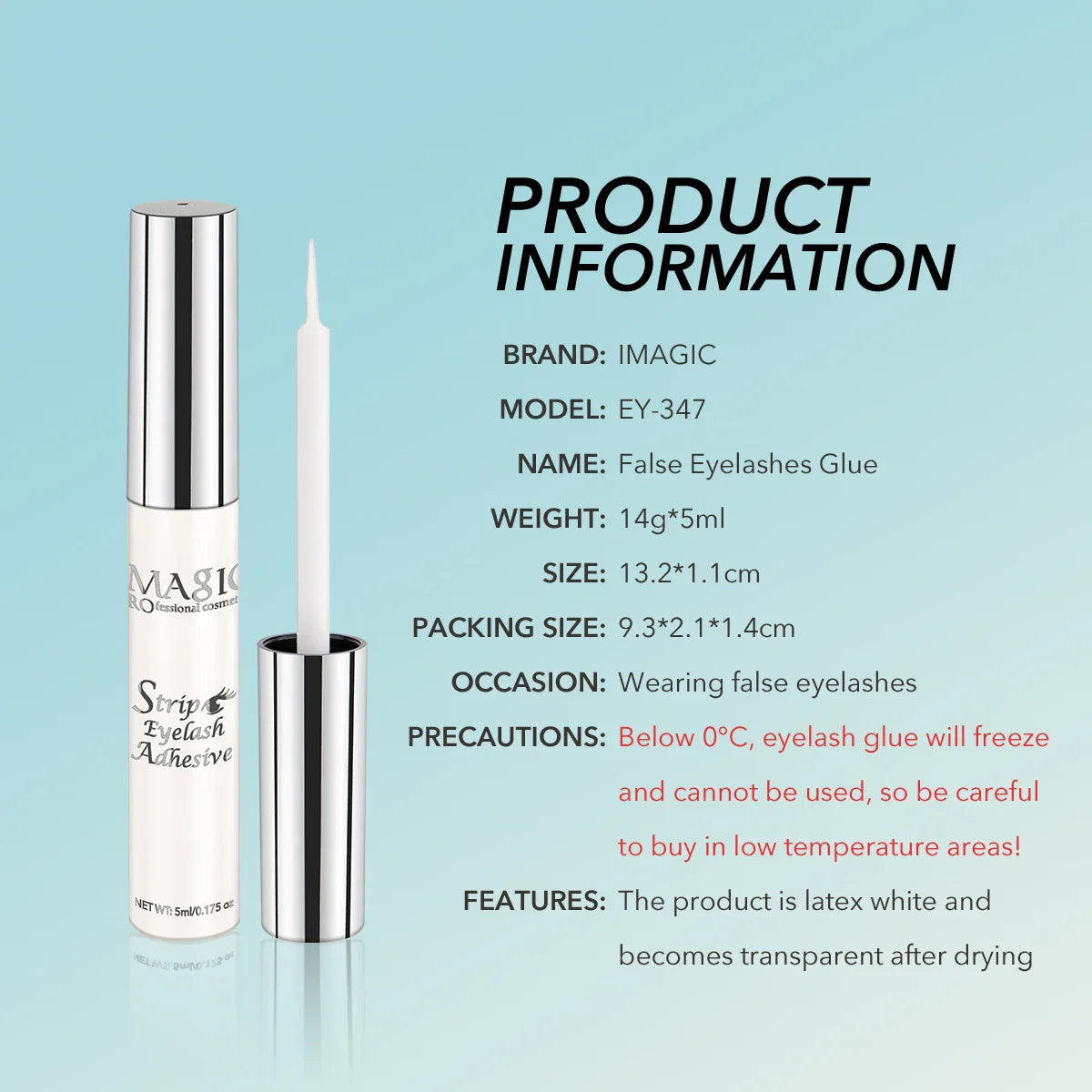 IMAGIC 5ml False Eyelash Extension Glue — Waterproof, Fast-Dry, Long-Lasting Transparent Eyelash Primer Tool with No Irritation