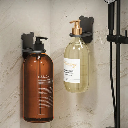 Universal Adjustable Shower Gel Bottle Rack - Wall-Mounted Shampoo Bottle Holder with Hand Soap Dispenser Hook, No Punching Required