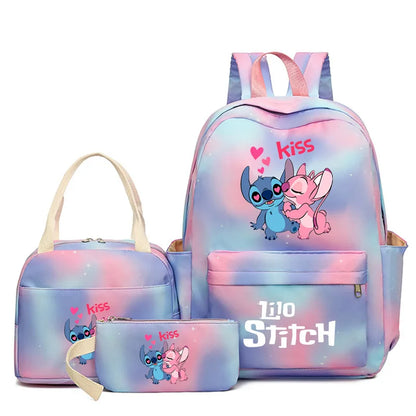 3Pcs Lilo & Stitch School Backpack Set – Colorful Cartoon Bookbag with Lunch Bag for Kids & Teens