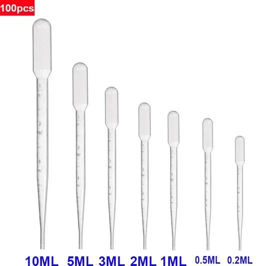 100PCS Laboratory Pipette Set — Plastic Disposable Graduated Droppers, 0.2/0.5/1/2/3/5/10mL for Liquid Measurement