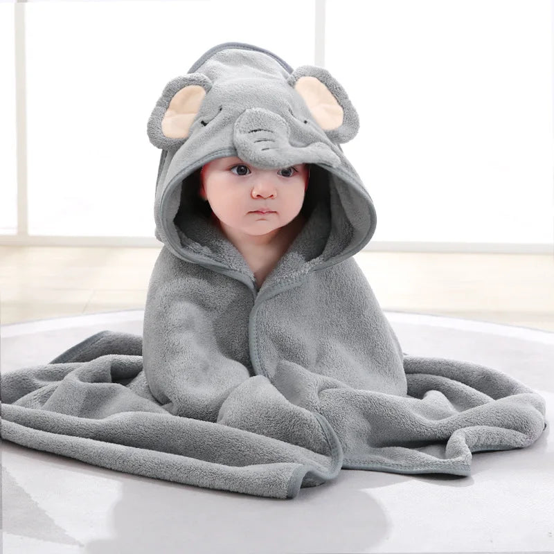 0-3 Years Unisex Baby Bathrobe – Flannel Hooded Cape, Cartoon Design, Newborn Shower Gift, Swaddling Bath Towel for Boys & Girls