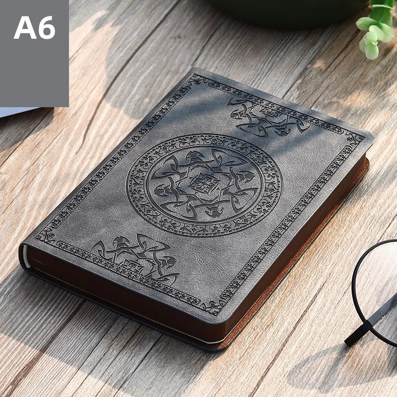 A6 Retro Pocket Mini Notebook – PU Leather Stamped Portable Notepad for Writing, Office & Bookkeeping