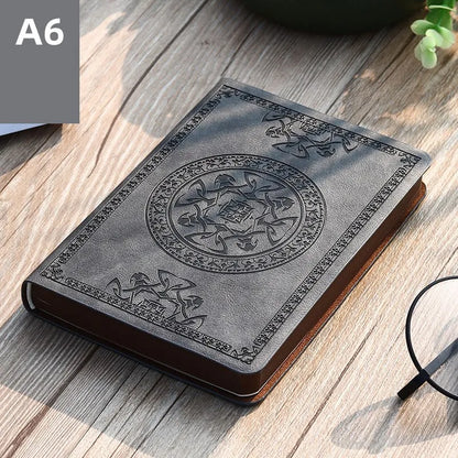 A6 Retro Pocket Mini Notebook – PU Leather Stamped Portable Notepad for Writing, Office & Bookkeeping