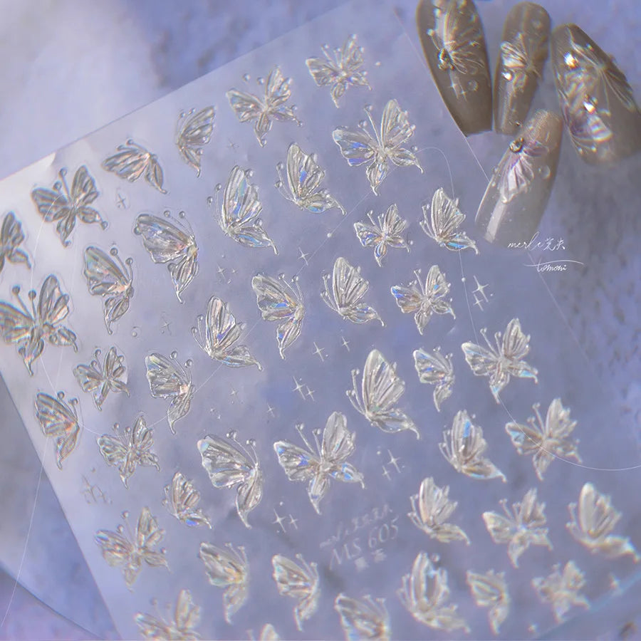 5D Glitter Butterfly Nail Sticker – Kawaii Aurora Nail Art Decal for DIY Manicure & Nail Decorations