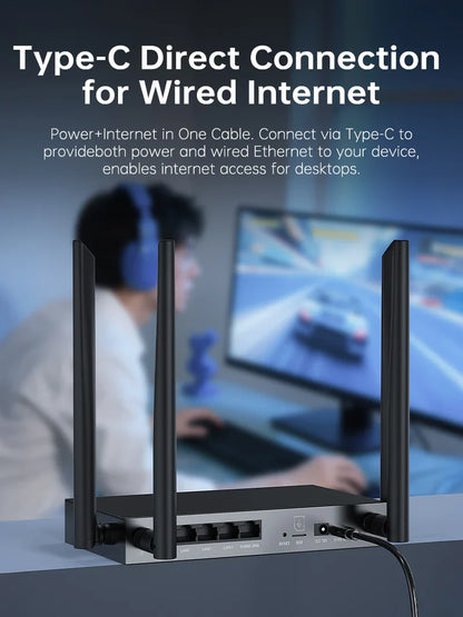 Plery WiFi6 4G LTE Router — 4G SIM Card WiFi Modem with 300Mbps, Antenna Booster for Home & Office