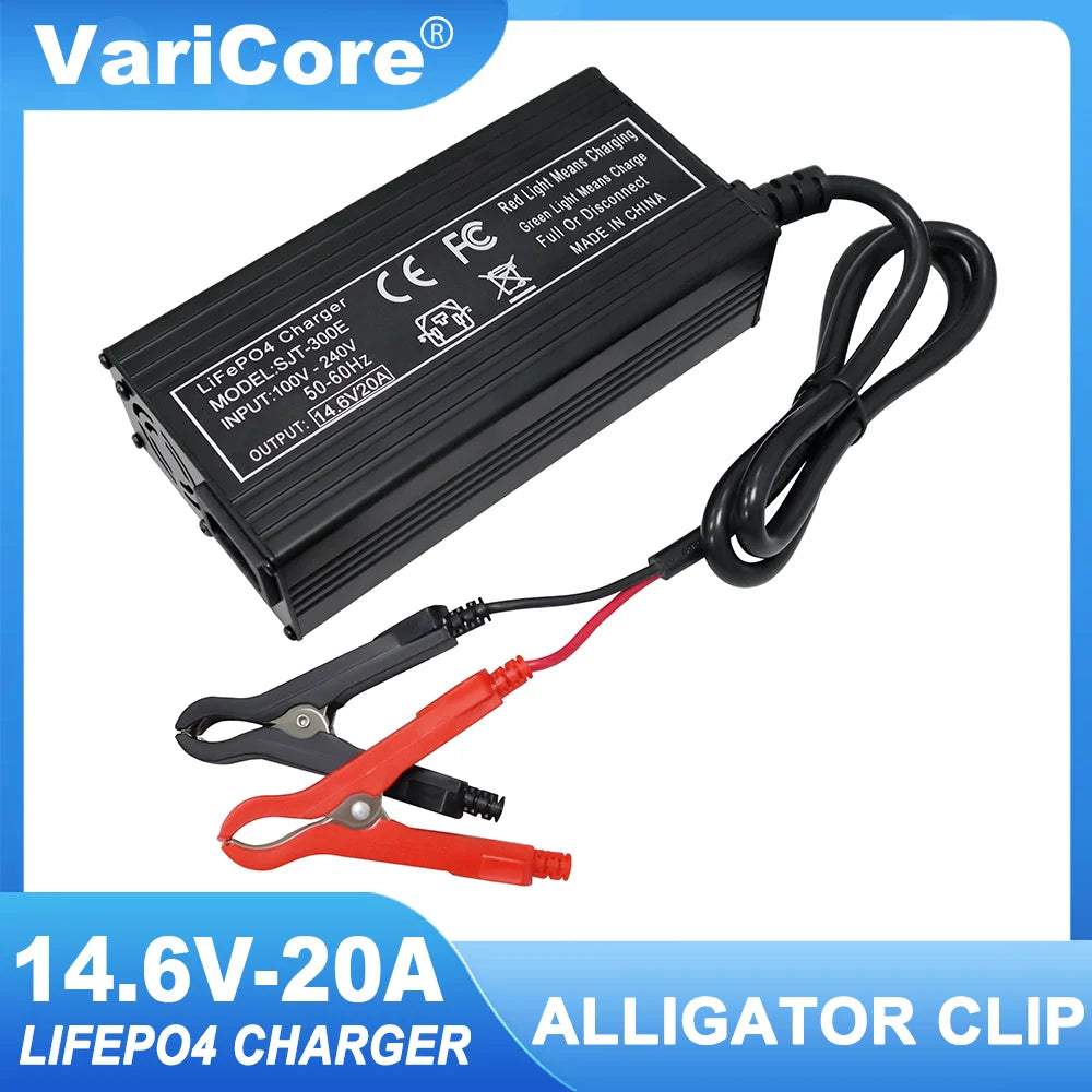 VariCore 14.6V 20A Smart LiFePO4 Battery Charger — 110-220V High-Power 4S 12V Charger for Lithium Iron Phosphate Packs
