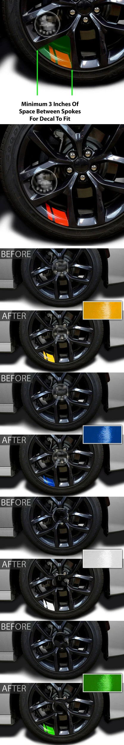 6PCS Reflective Car Wheel Decal Stickers — Red Adhesive Hub Accessories for Auto Wheels