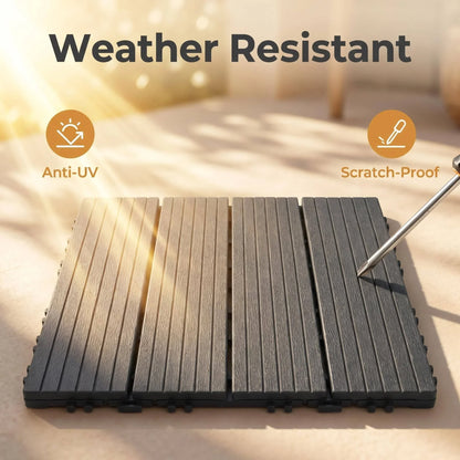44-Piece Interlocking Patio Deck Tiles - 12x12in Weatherproof Wood-Look Snap-Lock Flooring for Balcony, Garden & Pool