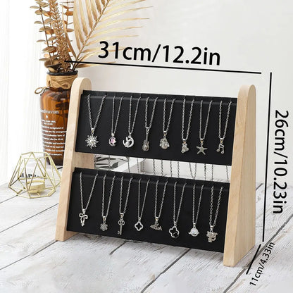 2-Layer Wooden Slope Jewelry Display Stand – Necklace & Pendant Organizer Rack Tray