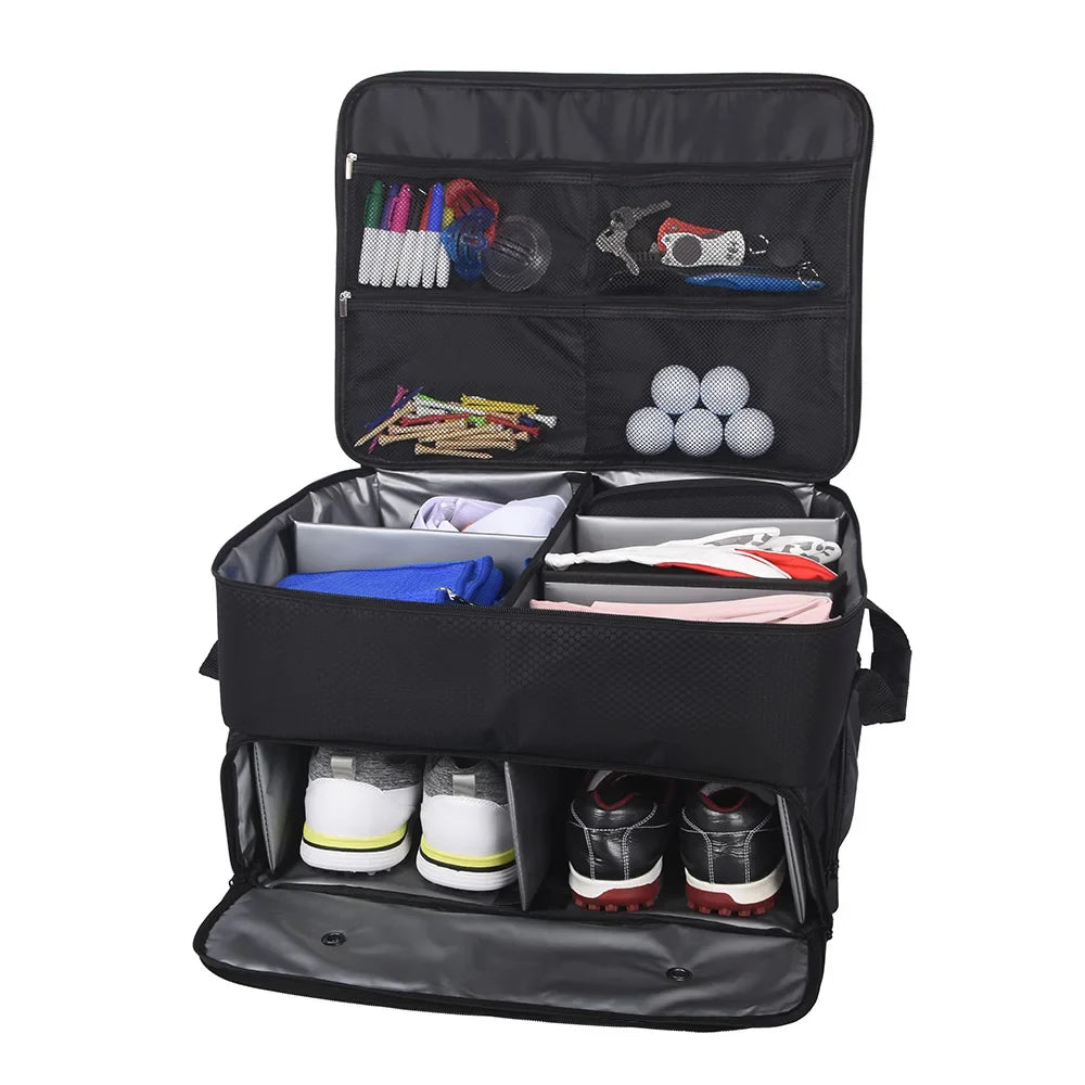Golf Trunk Organizer – Waterproof Car Bag with Large Storage Box for Shoes, Balls, Tees, Clothes, Gloves & Accessories