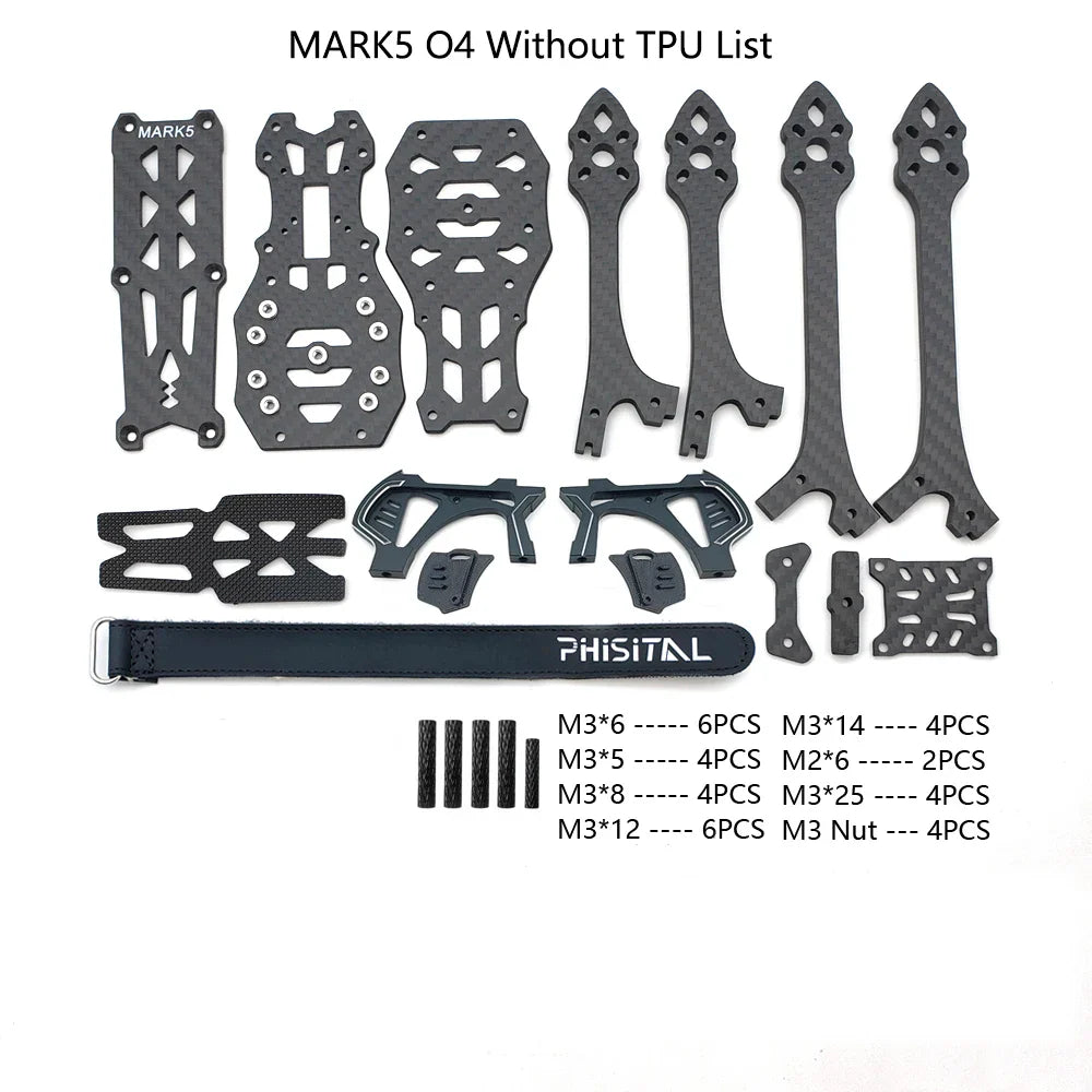 PhiSital Mark5 DC/X O4 Pro 5-Inch Carbon Fiber FPV Frame Kit – RC Freestyle Racing Drone DIY Parts