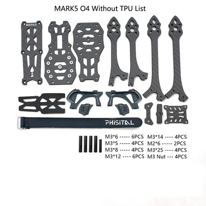 PhiSital Mark5 DC/X O4 Pro 5-Inch Carbon Fiber FPV Frame Kit – RC Freestyle Racing Drone DIY Parts