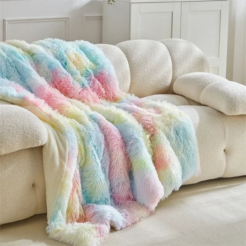 Double Mink & Lamb Fleece Blanket – Coral Fleece Long Hair Solid Color Blanket for Sofa, Soft Cotton Throw