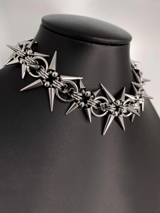 Punk Grunge Rivet Chain Earrings & Geometric Necklace – Handmade Goth Hip Hop Jewelry