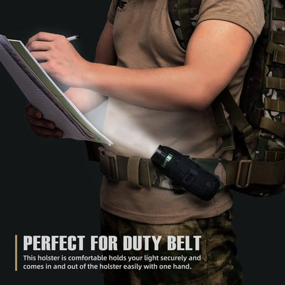 Tactical Flashlight Pouch Holster - Rotatable Holder with Belt Clip and 360-Degree Carabiner Reel Clip