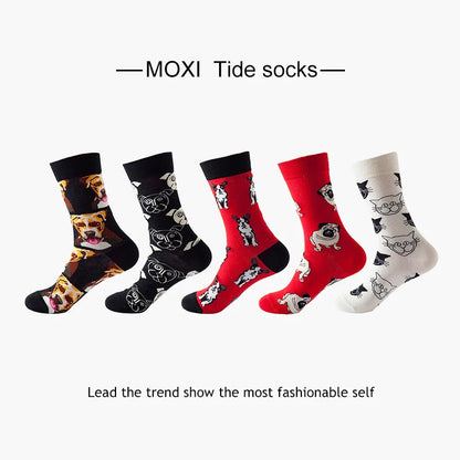 5-Pair Men’s Cotton Sports Socks Pack - Hip Hop Harajuku Pastel Print Long Tube Running Casual Socks