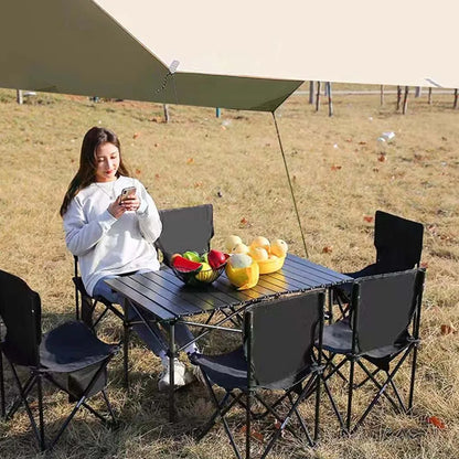 Outdoor Folding Long Table – Portable Black Camping Desk with Net Bag, Easy Setup & Stable for BBQs