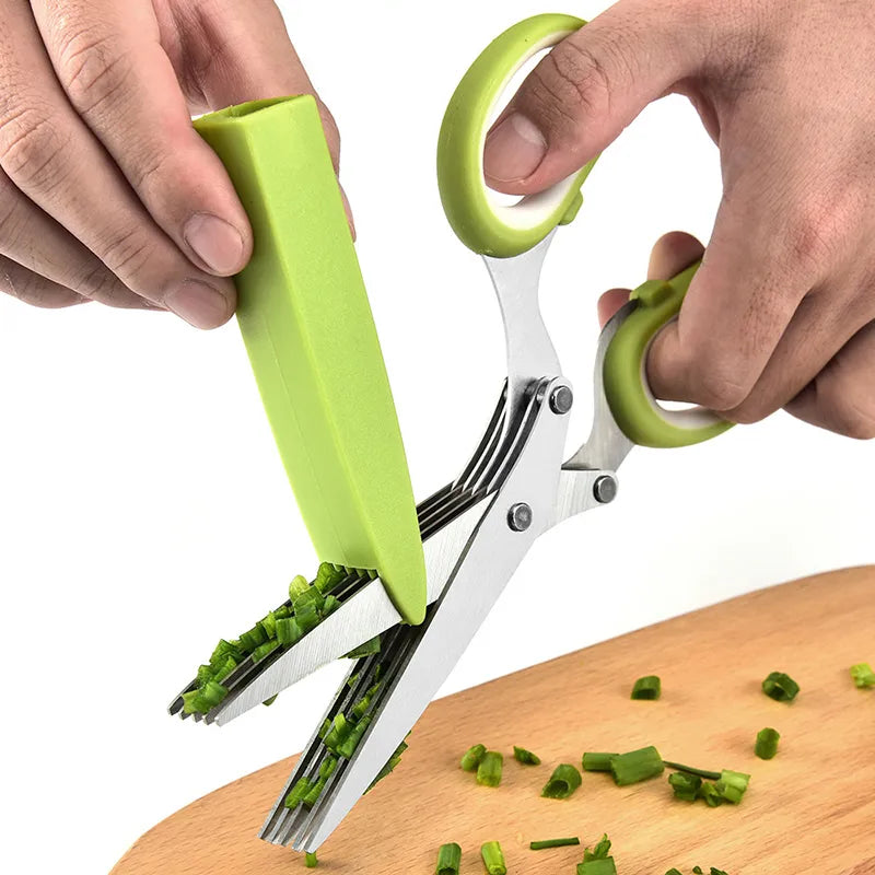 Stainless Steel Multi-Layer Kitchen Scissors for Herbs, Green Onions, and Vegetables with Safety Cover