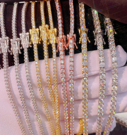 3–6.5MM D Color Moissanite Tennis Bracelet & Necklace Set – Hip Hop S925 Sterling Silver White Gold Plated Jewelry for Men & Women