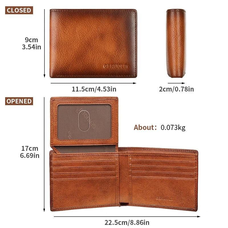 Bestseller 2526 Short Style Genuine Top-Grain Cowhide Leather Wallet with RFID Blocking & Multiple Card Slots – Compact Men’s Wallet Card Holder