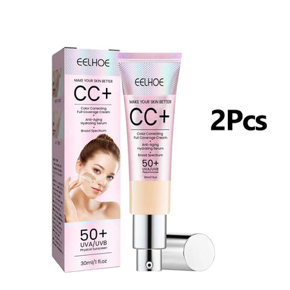 Waterproof CC Cream Foundation SPF 50 – Moisturizing Brightening Concealer with Oil Control, Sun Protection Makeup (1/2/3pcs)