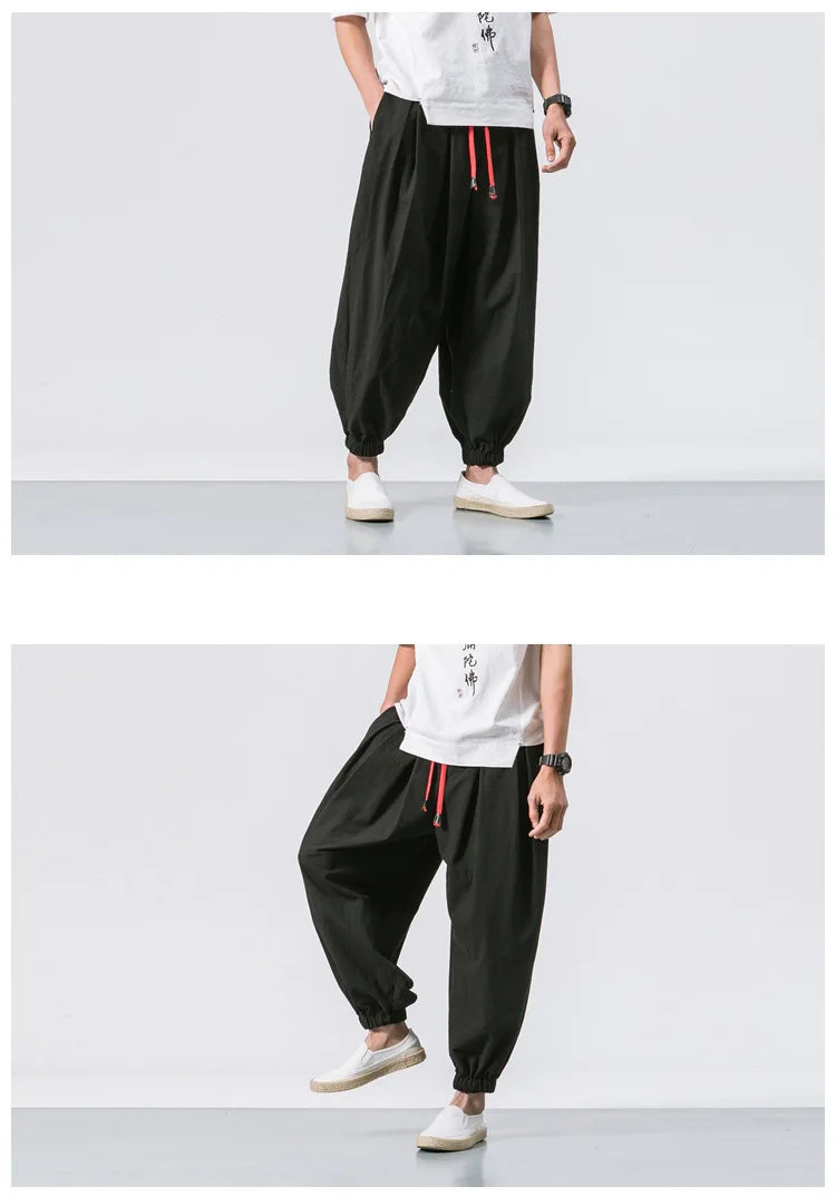 Men’s Oversized Harem Pants – Loose Chinese Style Cotton Linen Sweatpants Joggers, High-Quality Casual Trousers
