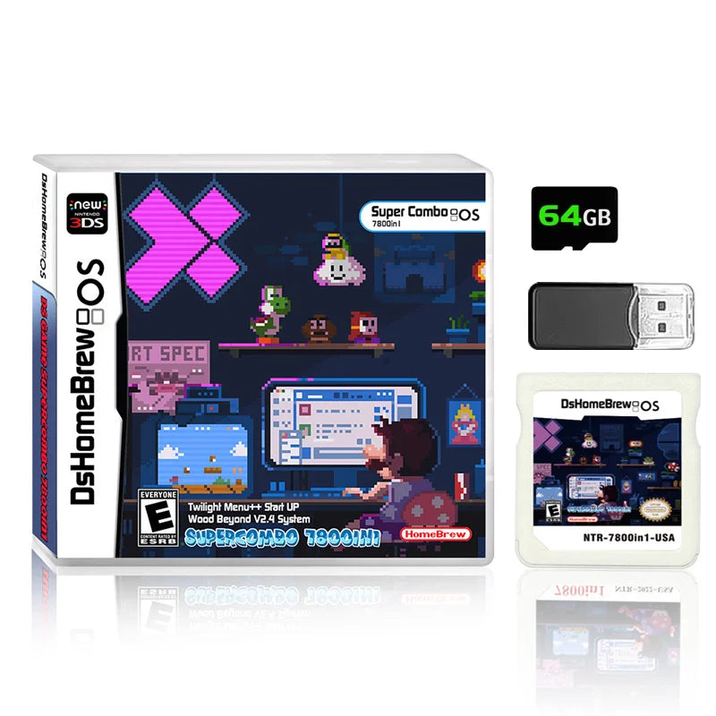 DS 7800-in-1 Memory Card with 64GB TF Card & SDHC Adapter – NDS, NDSL, 3DS XL, 2DS XL Game Console Accessory