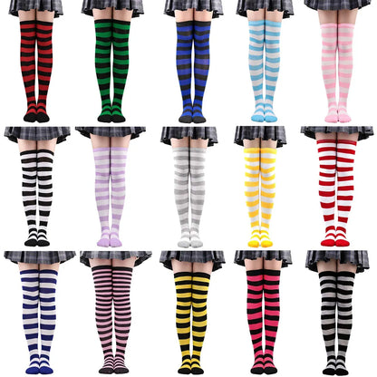 Stylish Knee-Length JK Striped Socks for Women & Girls – Multi-Color Cute Thigh-High Socks   1/2