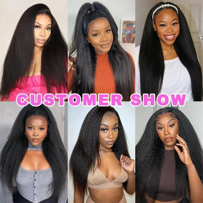 Kinky Straight Lace Front Wig – HD Transparent Remy Human Hair, Glueless Lace Part Wig for Women