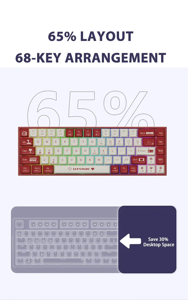 AJAZZ AK680 Mechanical Keyboard – 68 Key Wired/Wireless Bluetooth Gamer Keyboard with Hot-Swap Custom Gasket for PC and Laptop