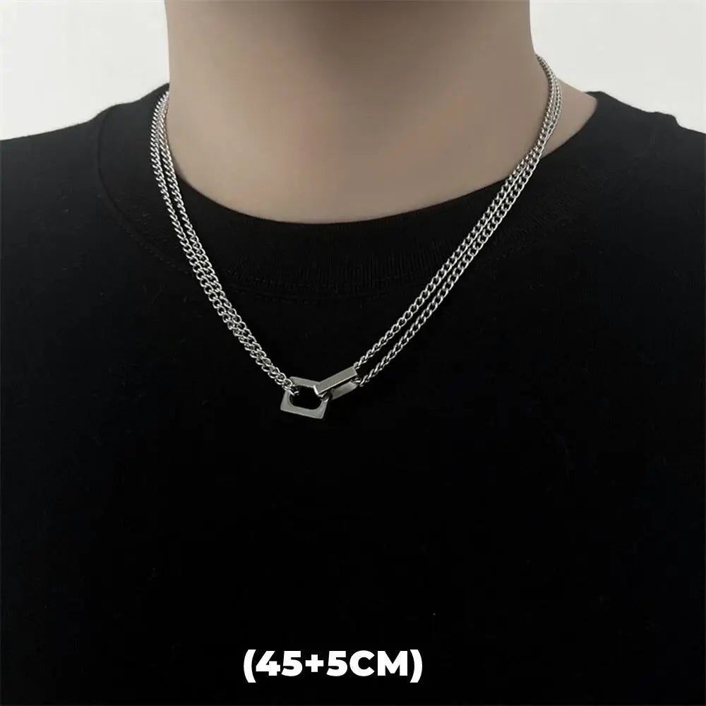Hip Hop Zircon Star Double Layer Necklace - Titanium Steel Pendant Chain for Men & Women, Unisex Trendy Jewelry