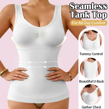 Women’s 2-in-1 Tummy Control Shapewear - Padded Bra Compression Body Shaper Cami Tank Top