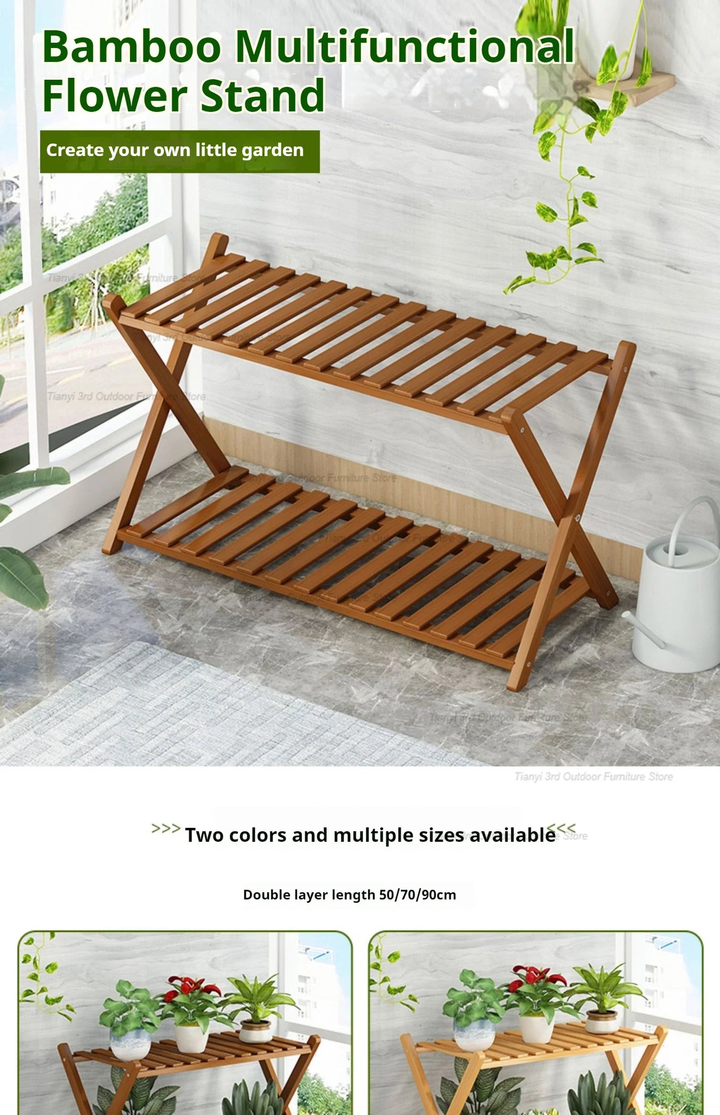 Nordic Wooden Plant Shelves - Indoor Flower Shelf for Living Room, Balcony, Garden Furniture, FYPS
