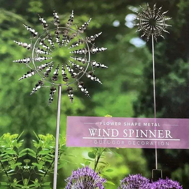Metal Silvery 3D Wind Spinner — Circular Plate Outdoor Decoration for Garden, Courtyard & Patio