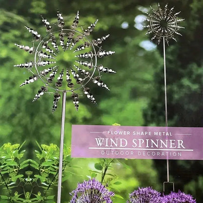 Metal Silvery 3D Wind Spinner — Circular Plate Outdoor Decoration for Garden, Courtyard & Patio