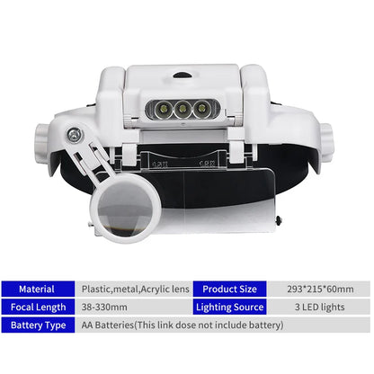 LED Headband Magnifier with 8x Lenses – Hands-Free Magnifying Glass for Jewelry, Watch & Electronic Repair