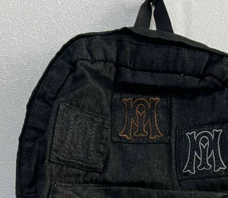 Y2K Aesthetic Embroidered Letter Backpack – Vintage Gothic Patchwork Schoolbag for Students, Casual Luxury Design