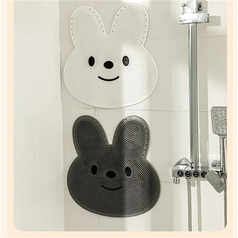 Rabbit Bathroom Anti-Slip Shower Mat – Circular Massage Foot Mat with Suction Cups, Foot & Back Scrubber