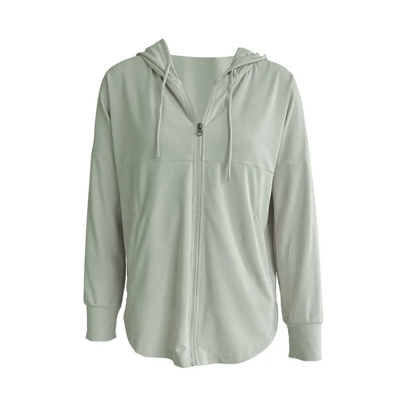 Women’s Lightweight Zip Up Yoga Hoodie Jacket – Long Sleeve Summer Sun Protection Sports Running Workout Activewear Cover-Up