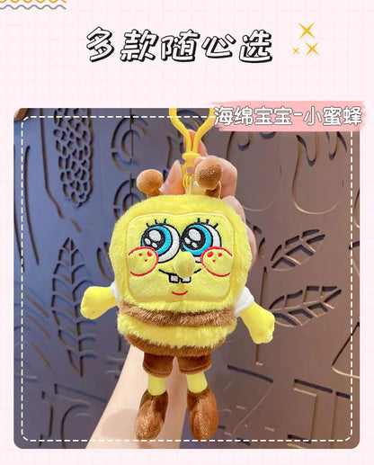 Potdemiel Anime Pink SpongeBob & Patrick Star Kawaii Plush Keychain — Cosplay Stuffed Keyring Gift for Kids