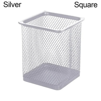 Multifunction Mesh Pen Holder - Round or Square Desk Organizer for Pens, Pencils & Stationery